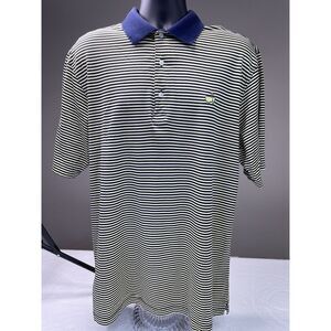 Augusta National Golf Shop Men Yellow Navy Stripe 100% Pima Cotton S/S Polo‎ L.